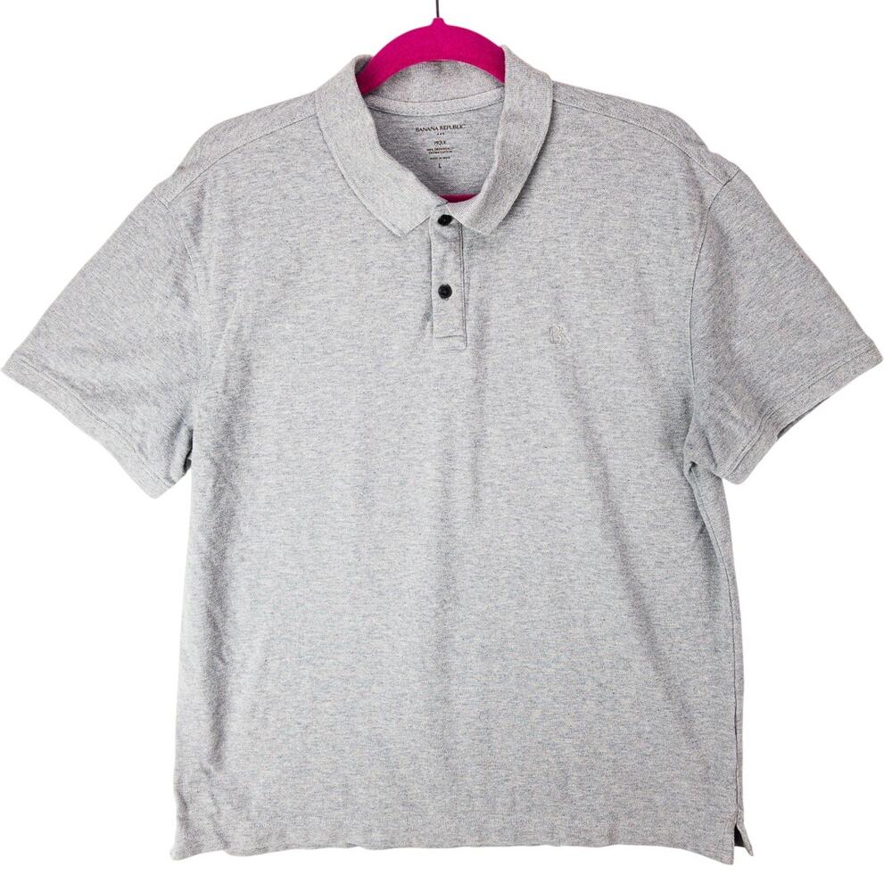 Banana Republic Men's Large Organic Cotton Pique Polo Shirt Gray Short Sleeve